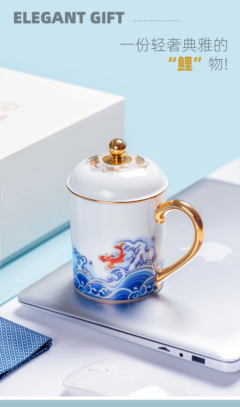 Jingdezhen ceramic cups a single move onward with cover large capacity office cup cup masters cup business gifts