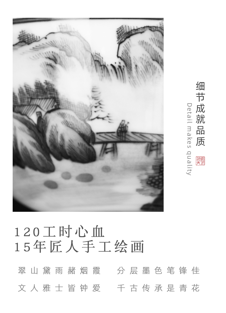 Jingdezhen blue and white landscape sample tea cup full manual pure hand - made master cup cup kung fu tea set single cup gift giving