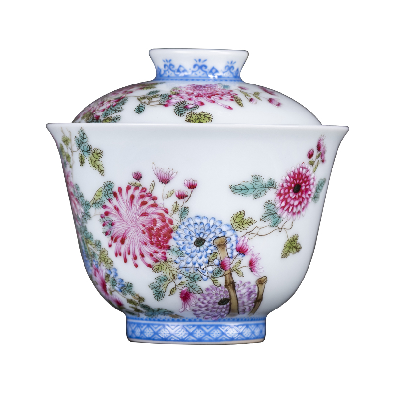Porcelain on kung fu 2 to tureen colored enamel lanqiu by tureen tea bowl full manual jingdezhen kung fu tea set