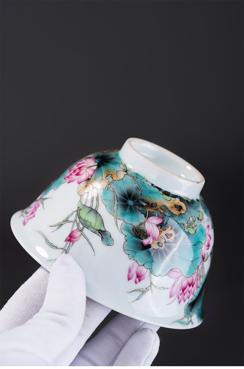 Colored enamel porcelain on kung fu lotus tureen 2 to jingdezhen ceramic high - end tea tureen large hand - made tea sets