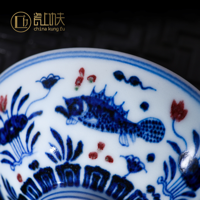 Jingdezhen blue and white porcelain kongfu master cup of pure manual youligong high - end tea cup single sample tea cup