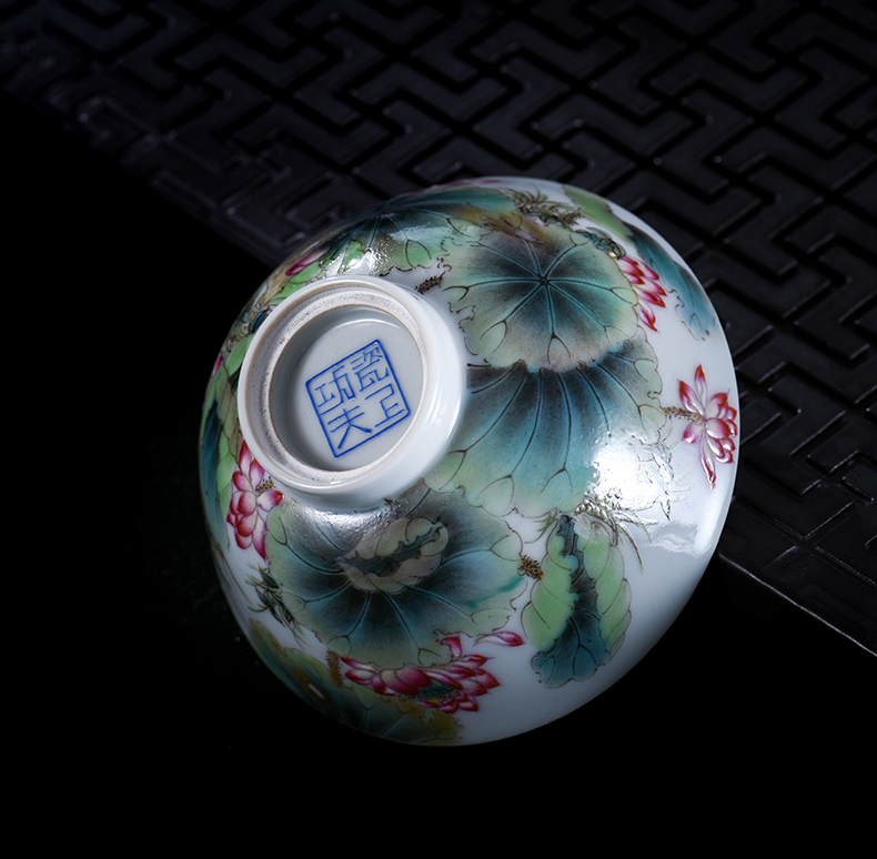 Jingdezhen porcelain on kung fu high - end colored enamel lotus lotus colored enamel pure manual hand - made master cup single CPU