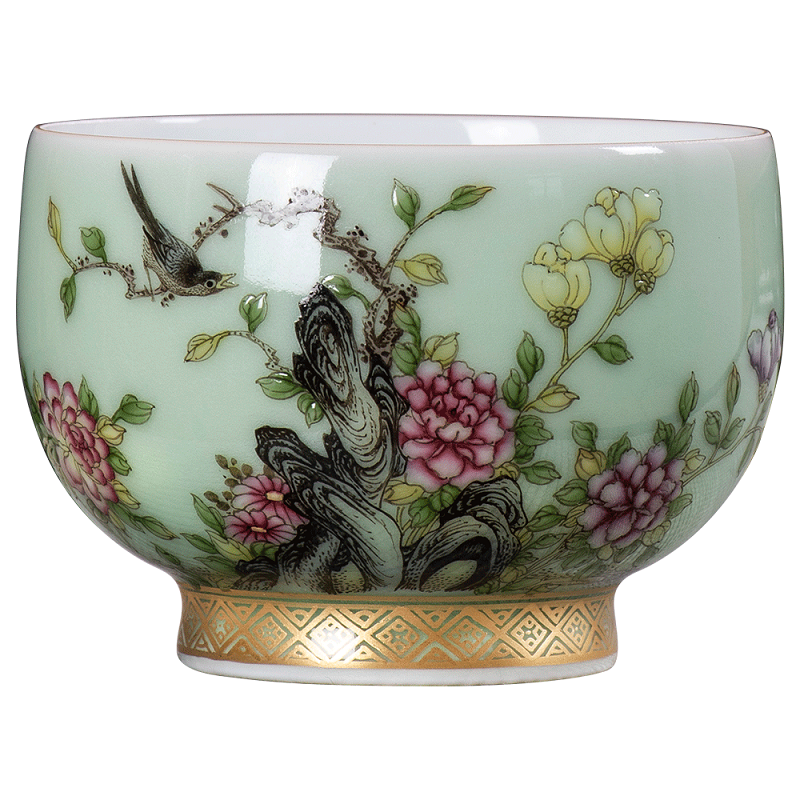 Jingdezhen kung fu tea cups peony flower sample tea cup colored enamel hand - made master cup single CPU individual customization