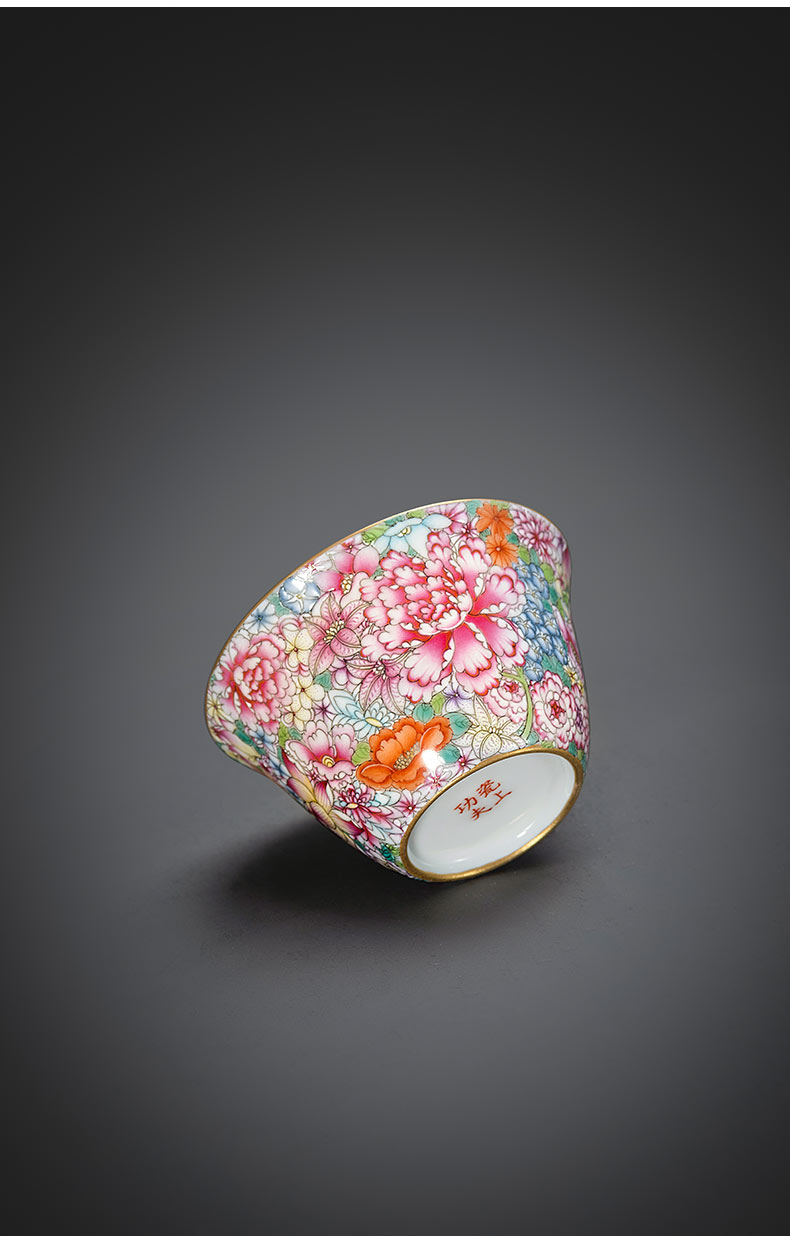 Jingdezhen porcelain on kung fu manual hand - made colored enamel flower master cup product individual single cup tea cup gift cups