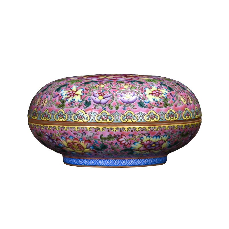 Jingdezhen pure manual hand - made colored enamel peony big heavy inkpad box of large antique archaize ceramic oversized