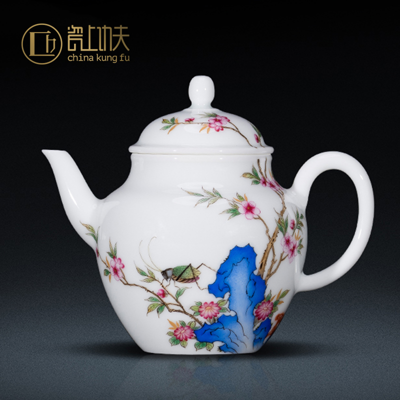 Jingdezhen kung fu tea set of pottery and porcelain enamel see hand - made paint painting of flowers and tea cup tea set