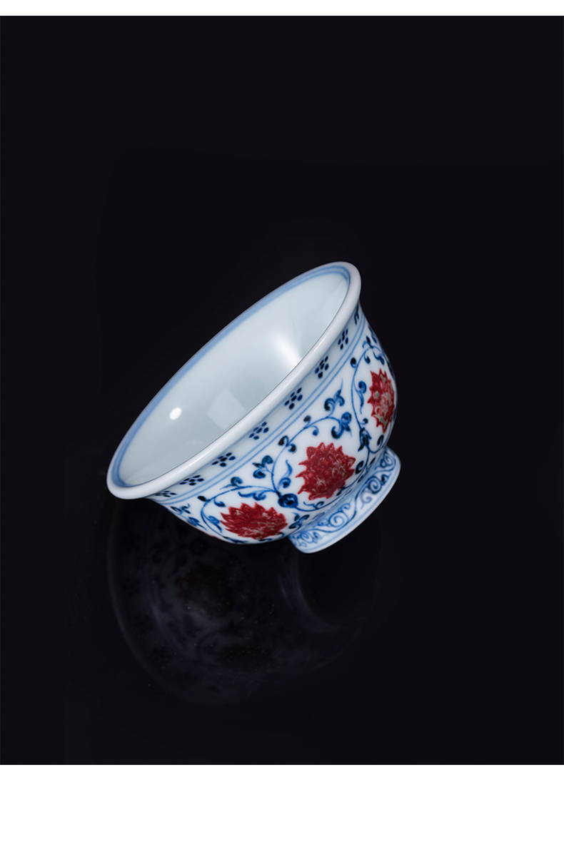 Imitation Ming yongle blue and white porcelain on kung fu hand pressure of jingdezhen youligong master cup antique hand - made of branch lotus cup