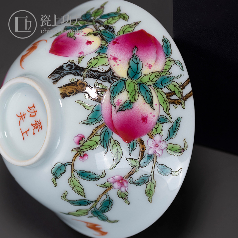 Jingdezhen hand - made master cup single cup participants in high - grade small peach colored enamel kung fu tea cups personal special tea set