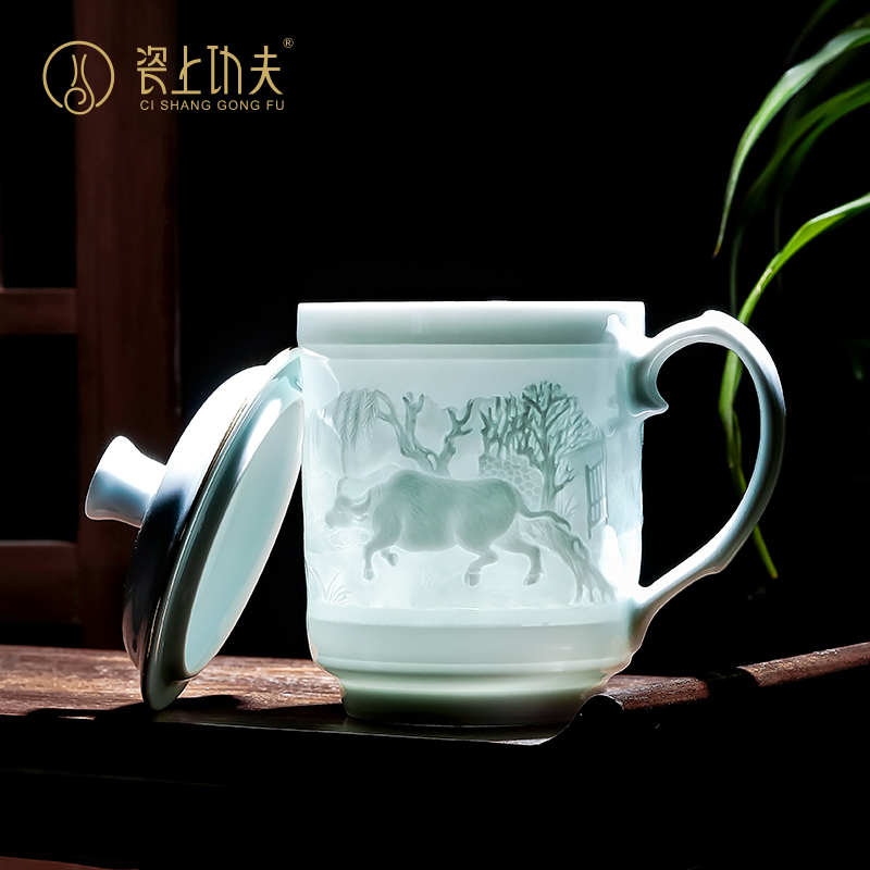 Jingdezhen office cup custom with cover cup zodiac business Mid - Autumn festival gifts gifts men tea cup