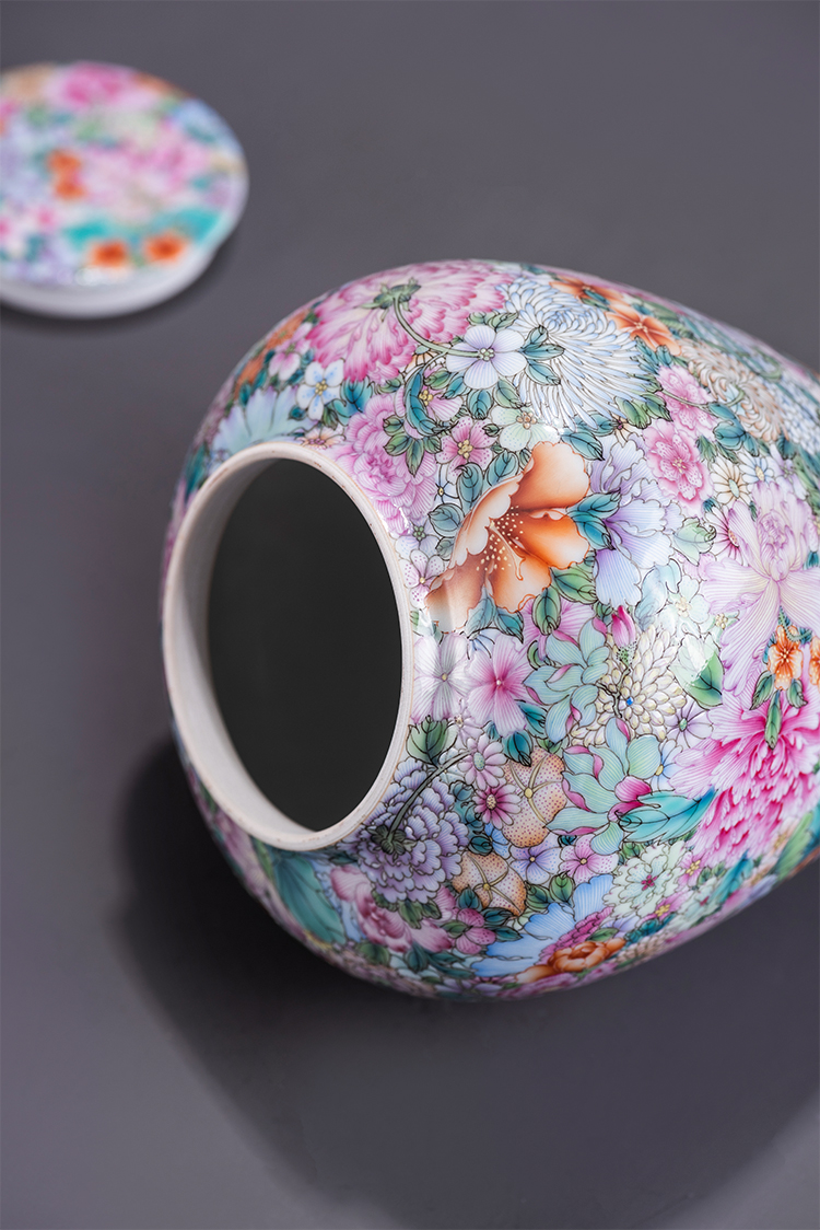 Colored enamel flower small caddy fixings pure manual hand - made porcelain jar of furnishing articles of handicraft collection jingdezhen porcelain orphan works