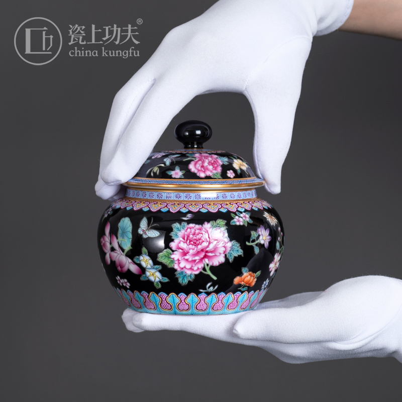 Porcelain kung fu on the peony flower is small black tea as cans ceramic checking hand - made of high - end small place tea pot