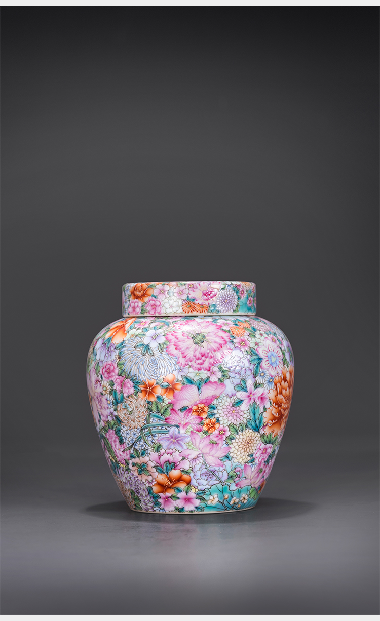 Colored enamel flower small caddy fixings pure manual hand - made porcelain jar of furnishing articles of handicraft collection jingdezhen porcelain orphan works