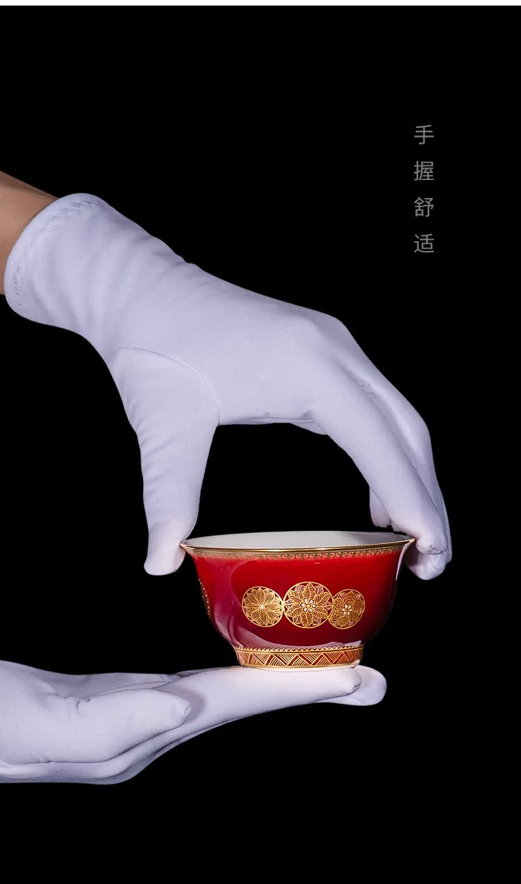 Jingdezhen ceramic kung fu tea set teacups hand - made of ruby red see colour ball flower master cup single cup sample tea cup bowl