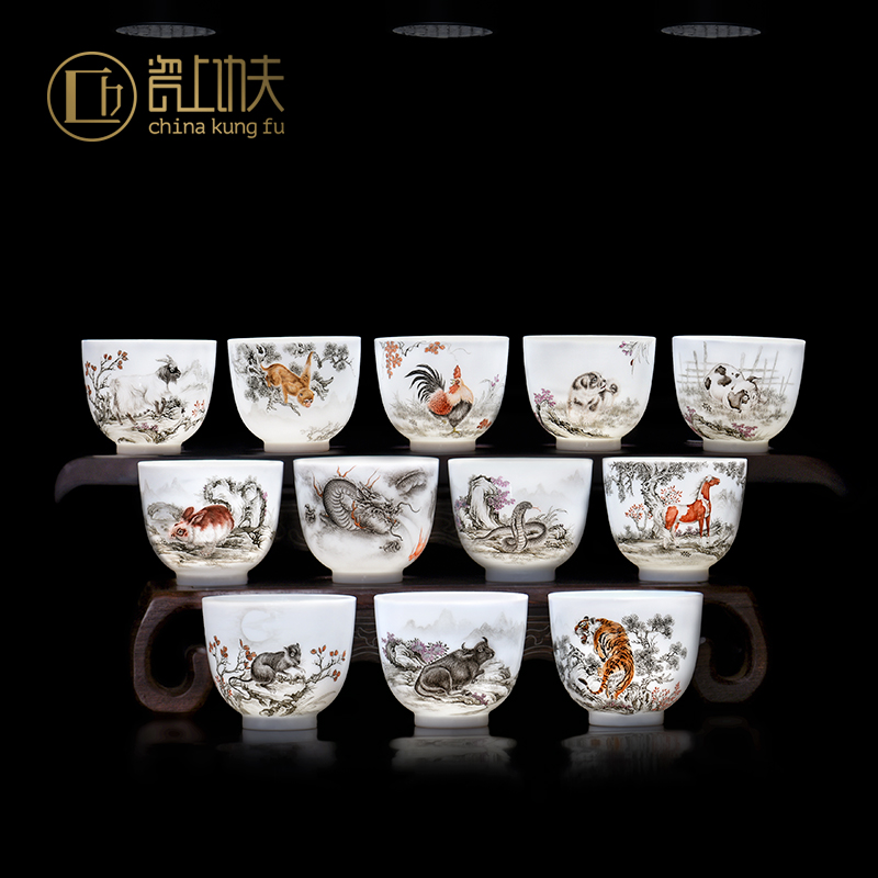 Chinese zodiac jingdezhen ceramic cups kung fu tea set jade suit hand - made mud sample tea cup single master CPU