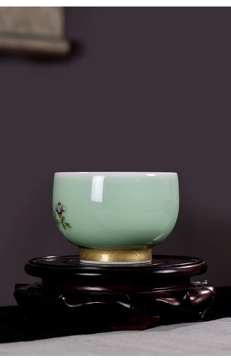 Jingdezhen kung fu tea cups peony flower sample tea cup colored enamel hand - made master cup single CPU individual customization