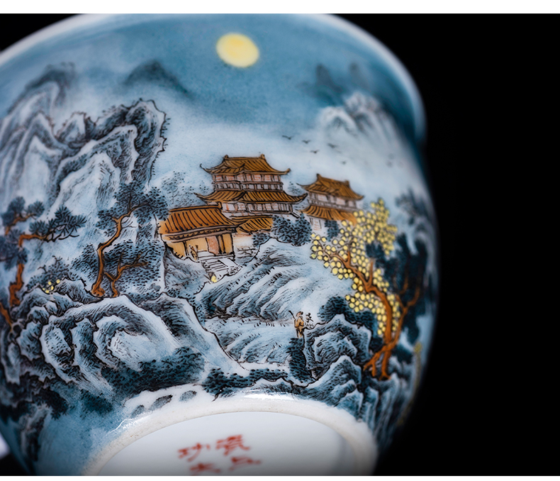 Jingdezhen porcelain pure manual hand - made master cup on a castle in the kung fu color ink sample tea cup ceramic kung fu tea cup