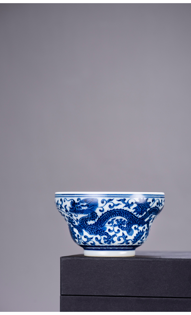 Blue and white longfeng masters cup single hand - made maintain cups of jingdezhen ceramic bowl kung fu tea tea tea cup