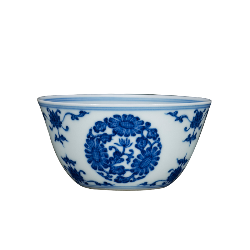 Jingdezhen blue and white porcelain tea set kung fu tea cup single cup of pure manual group by grain sample tea cup single CPU master pressure hand cup