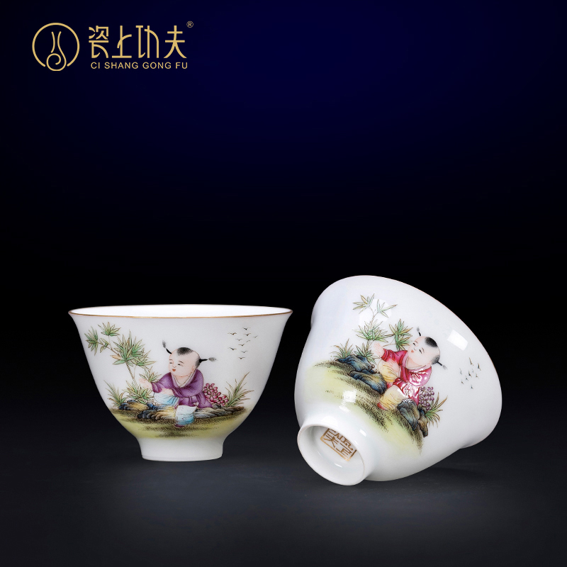 Jingdezhen ceramic kung fu tea set all hand colored enamel hand - made lad design a pot of two cups of domestic cups