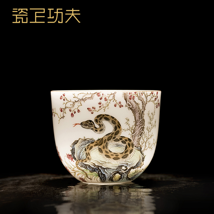 Jingdezhen ceramic tea set colored enamel hand - made big sample tea cup cup white porcelain cup single CPU kung fu master