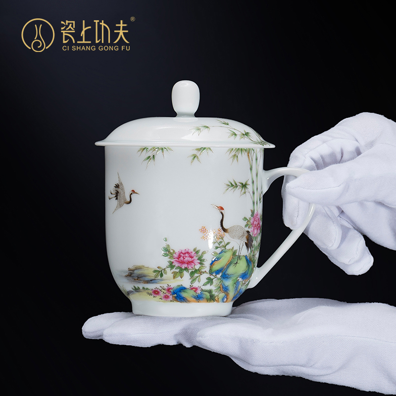 Jingdezhen porcelain handle cup flickr all hand colored enamel cranes bamboo kept the custom office cup gift