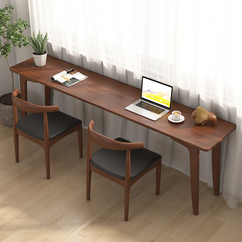 All solid wood narrow desk simple double long table home against the wall small apartment office computer desk one word workbench
