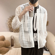 Ice Silk Hollowed-out Mesh Sunscreen Mens Ultra Slim Jacket Jacket Summer Mens Boomer Sunscreen Sunscreen Long Sleeve Shirt Man