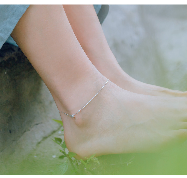 Vòng chân bạc nữ 925 sterling phiên bản mới Hàn Quốc của chàng sinh viên đơn giản Sen cá tính đeo vòng chân bạn gái dây chuyền mắt cá chân gợi cảm lắc chân nữ thủ công