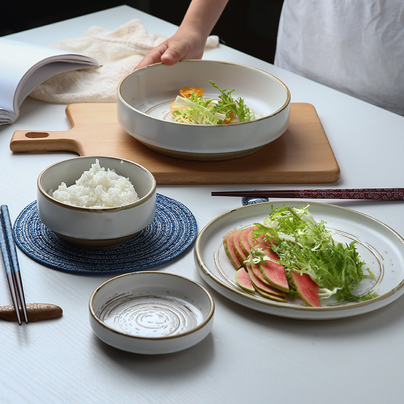 Japanese and wind tableware to eat bread and butter dish dish dish household ceramic dishes soup bowl of salad bowl set tableware portfolio