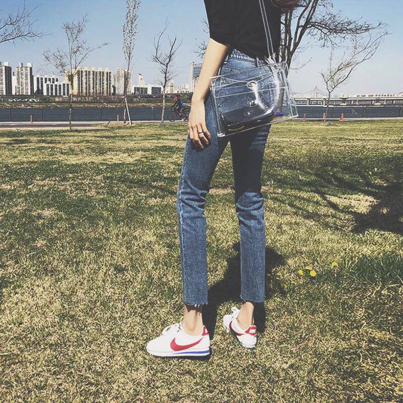 Spring and autumn 2021 new Korean version of high waist thin nine-point jeans women's straight loose wide legs Sakurada Kawashima pants