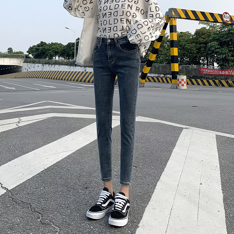 Black Jeans Lady Spring Autumn 2021 New High Waist Display Slim Fit Tobacco Grey Tight Pencil Small Feet
