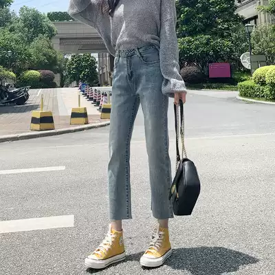 Straight jeans women's thin 2021 spring and summer high waist Korean version of thin Hyunya loose cec small big leg pants