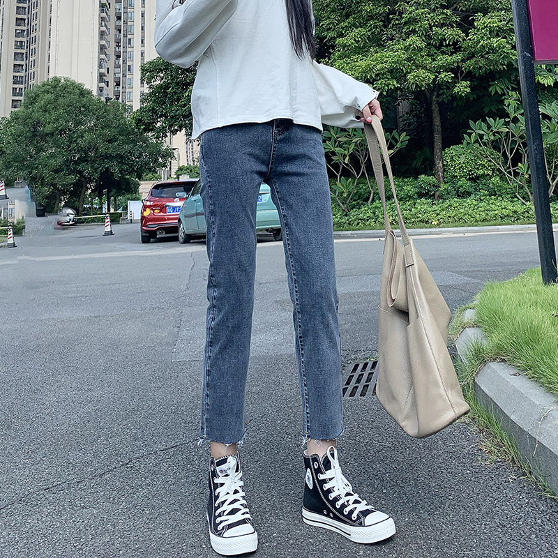 High waist jeans Women's spring and autumn style 2021 new loose display slim height 100 lap chic smoke tube straight tube pants