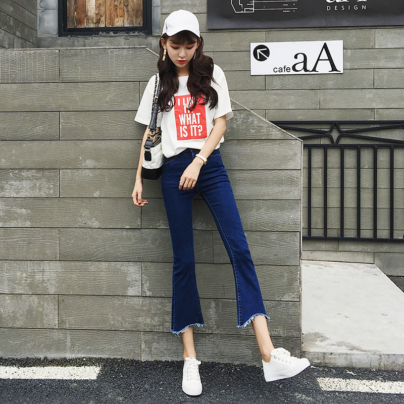 Micro Horn Jeans Woman Spring Autumn 2022 New High Waist Display Slim Black 90% Han Edition Ulzzang Broadlegged Pants