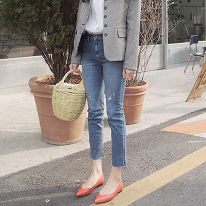 Straight jeans women's nine points spring and autumn 2021 new Korean chic retro thin ins super fire port taste pants