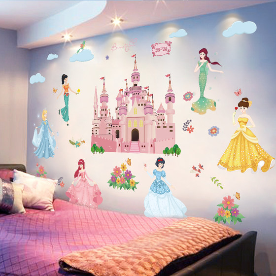 Cartoon princess wall stickers warm girl children's room bedroom bedside stickers wall wallpaper decorative wallpaper self-adhesive