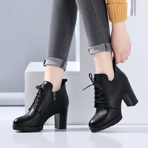Martin boots womens 2020 new womens shoes autumn and winter single shoes womens thick-heeled boots women plus velvet Korean high heels British style