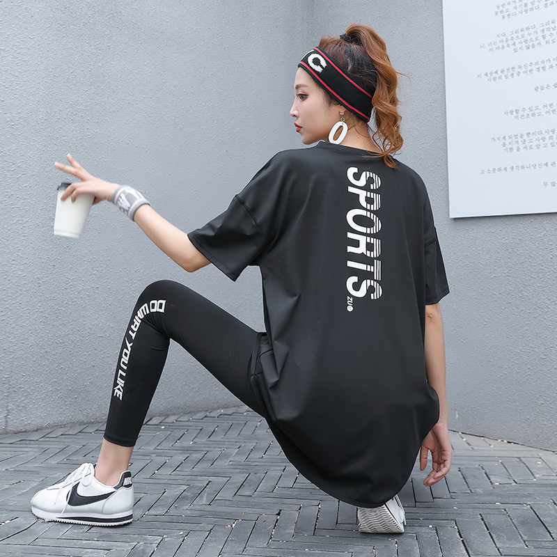 Fitness Clothing for Women, Loose-Fitting, Hip-Covering Running Cover-Up, Quick-Drying, Plus-Size, Fat mm Sports Top, Mid-Length Short-Sleeved Yoga Wear