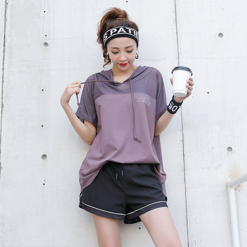 2021 summer quick-drying mesh fitness clothes women's large size fat mm loose short-sleeved shorts running sports women's fitness clothes