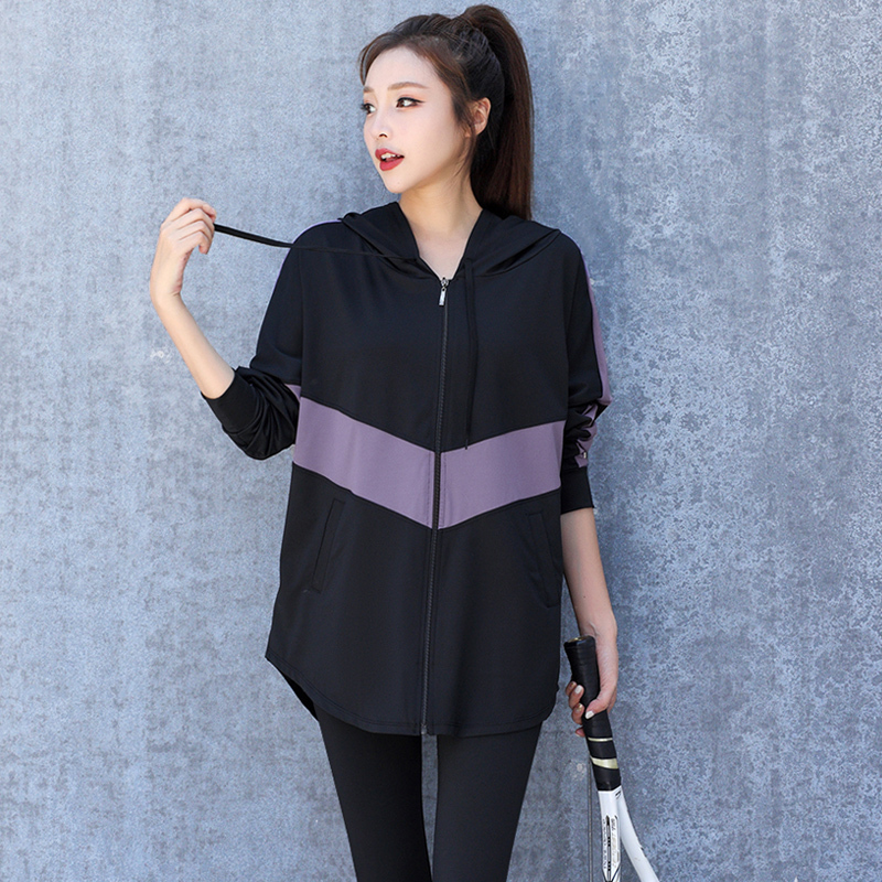 Hooded Loose-Fitting Fitness Sports Jacket for Women, Quick-Drying Long-Sleeved Running Clothes, Plus Size Fat mm Internet Celebrity Yoga Sports Suit