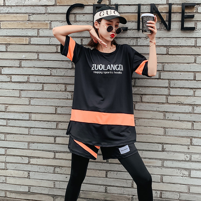 Spring and summer quick-drying large size fitness clothing women fat mm loose four-piece gym running clothing yoga sports suit tide