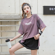 Fitness clothes womens summer loose thin quick-drying short-sleeved suit large size running fitness clothes fat mm200 pounds