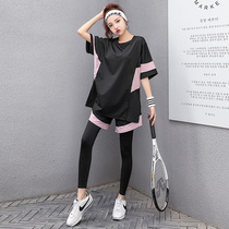 Summer quick-drying large size morning running fitness clothing womens loose fat m200 kg extended hip cover running sports clothes tide