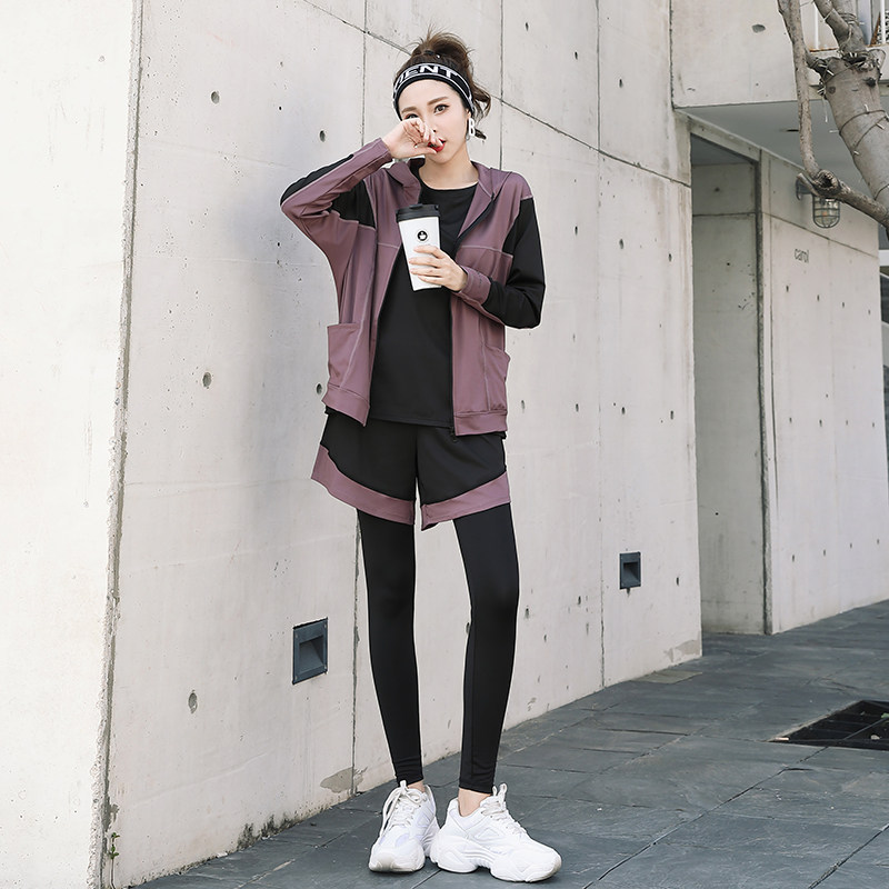 Big code yoga sports suit women 200 catty m loose autumn winter long sleeves five sets gym speed dry running suit-Taobao