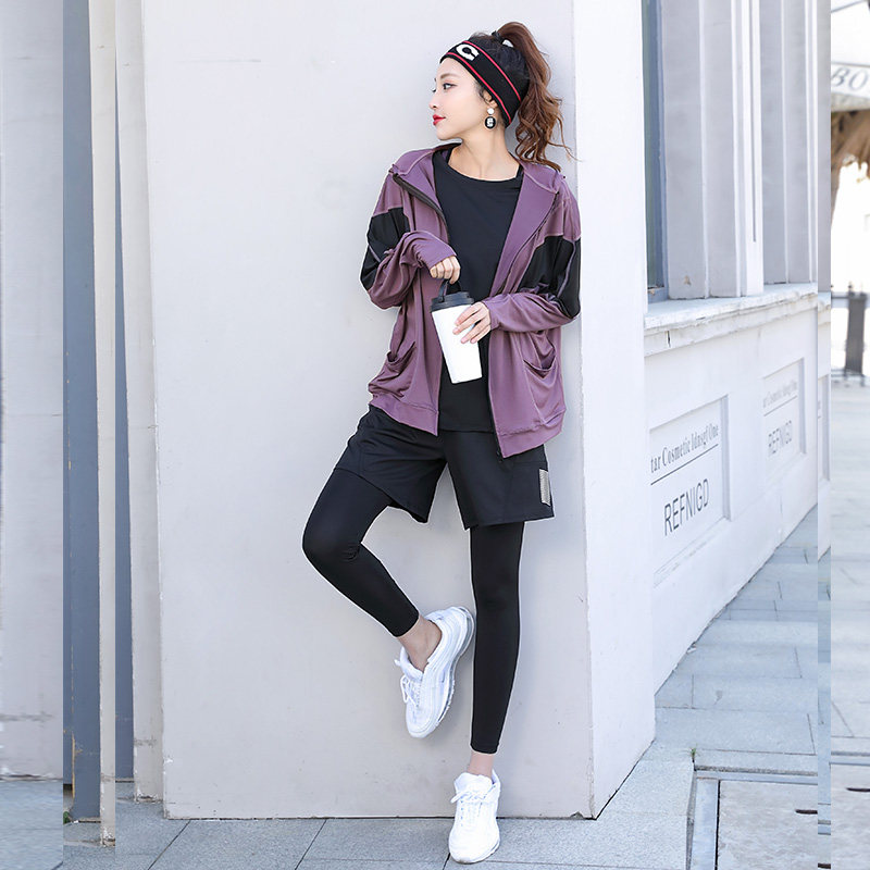 Spring and autumn large size for morning run Long sleeves Fitness Suit Fat Mm Loose Fitness Room Speed Dry Breathable Running Sports Suit Female Tide