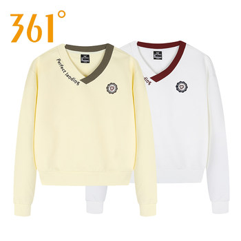 361 Degrees Authentic Women's Clothing 2025 Winter New Sports Printed Casual Fleece V-Neck Pullover Sweatshirt 56Z549809