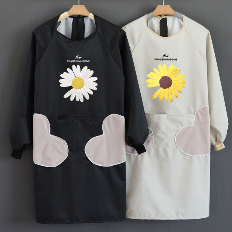 Wipe Handout Apron Woman Home Kitchen Long Sleeve Hood Clothing Waterproof Greaseproof Workwear Fashion Counter Wear Grown-up Indie Print