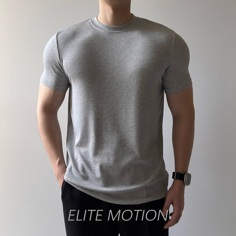 Men's Summer Short-Sleeved T-Shirt with Threaded Ribbing, Slightly Loose Fit, Stretchy, Breathable, Casual Fitness Sports Shirt with Cuffed Sleeves to Show Off Muscles Men's Summer Short-Sleeved T-Shirt with Threaded Ribbing, Slightly Loose Fit, Stretchy, Breathable, Casual Fitness Sports Shirt with Cuffed Sleeves to Show Off Muscles