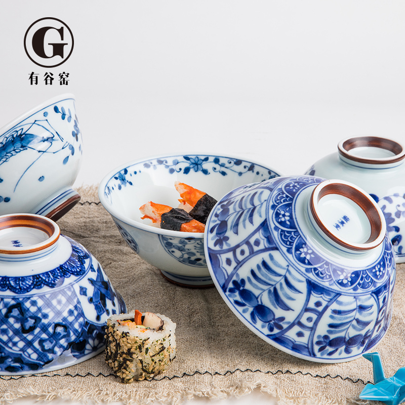 Japan has a valley up ceramic tableware and wind rice bowls bowl blue winds hall move soup bowl porcelain tableware 14.5 cm