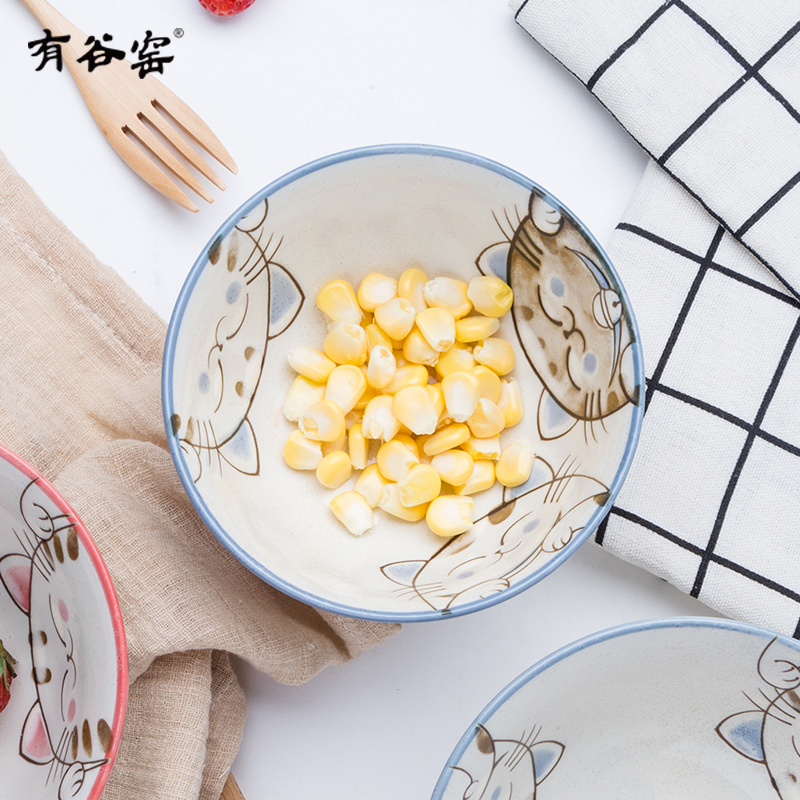 Japan have valley up ceramic household utensils Japanese rice bowls rainbow such as bowl dish express cartoon plate crystal blue cat